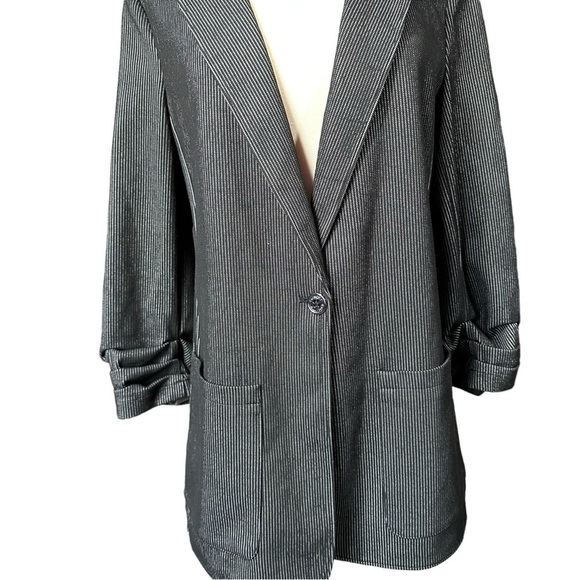 Tommy Hilfiger Single Button Ruched Sleeve Striped Blazer Black Blazer Size 14 - Picture 4 of 15
